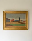 Framed vinatge landscape painting of farmland and fields. Available at Hue. 