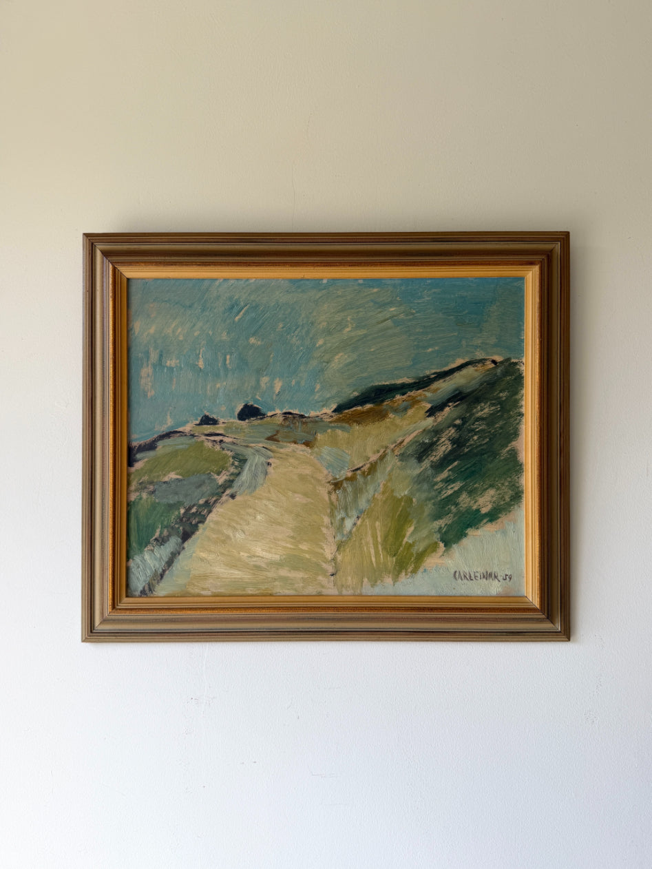 Framed vinatge landscape oil painting of a coastal footpath. Available at Hue. 