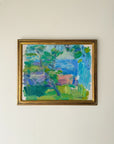 Framed vintage semi-abstract landscape painting of a summer scene with trees. Available at Hue. 