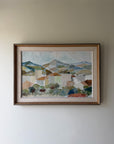 Framed vintage oil painting of a landscape painted with blocks of colour in a modernist style. Available at Hue. 
