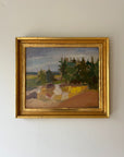 Framed vintage oil painting of a landscape with trees. Available at Hue. 