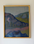 Framed vintage landscape oil painting of mountains. Available at Hue. 