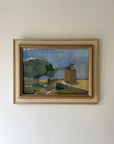 Framed vintage oil painting of a windmill painted in impressionistic style, available at Hue. 