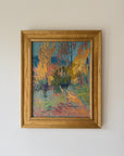Framed vintage oil painting of an autumnal woodland scene. Available at Hue. 