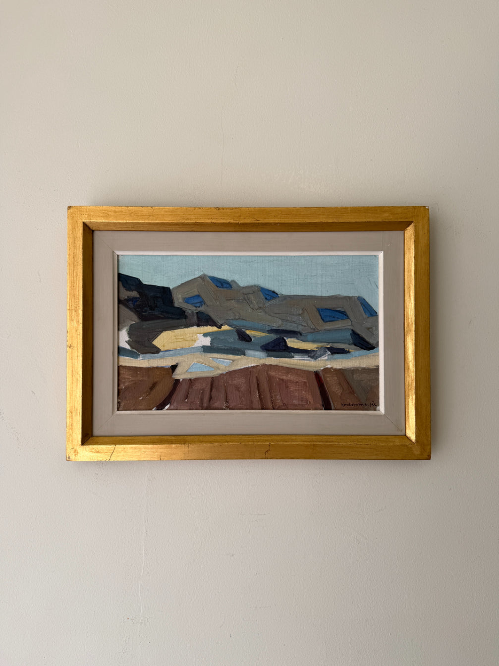 Framed vintage oil painting of a Swedish landscape. Available at Hue.