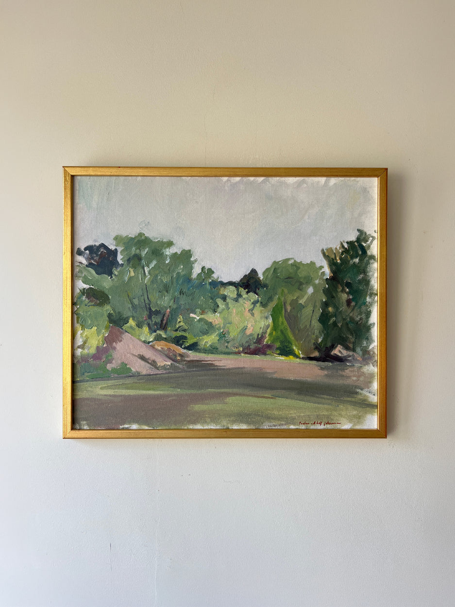 Framed vinatge oil painting of a landscape with trees. Available at Hue. 
