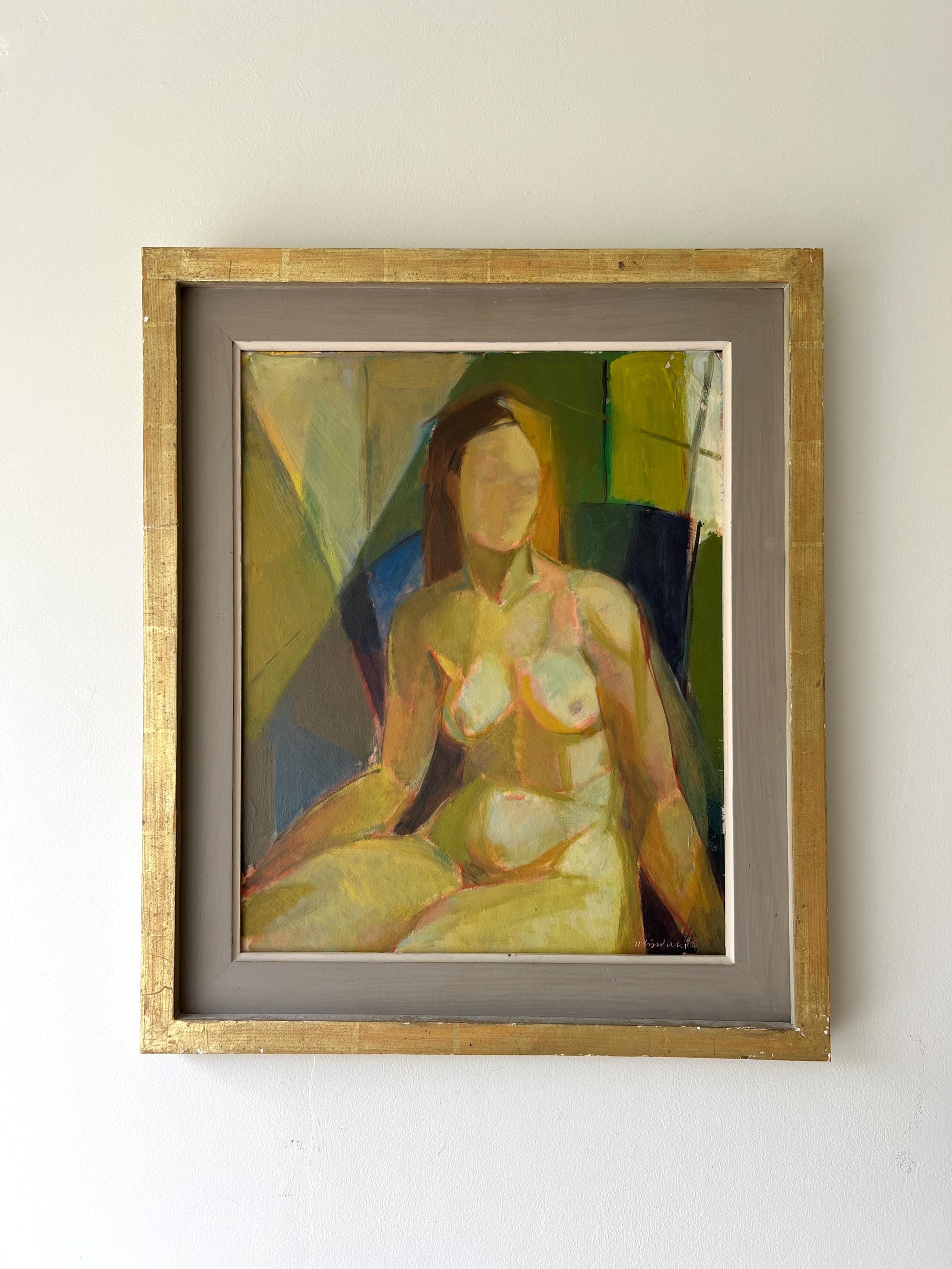 Framed vintage abstract painting of a female nude available at Hue.