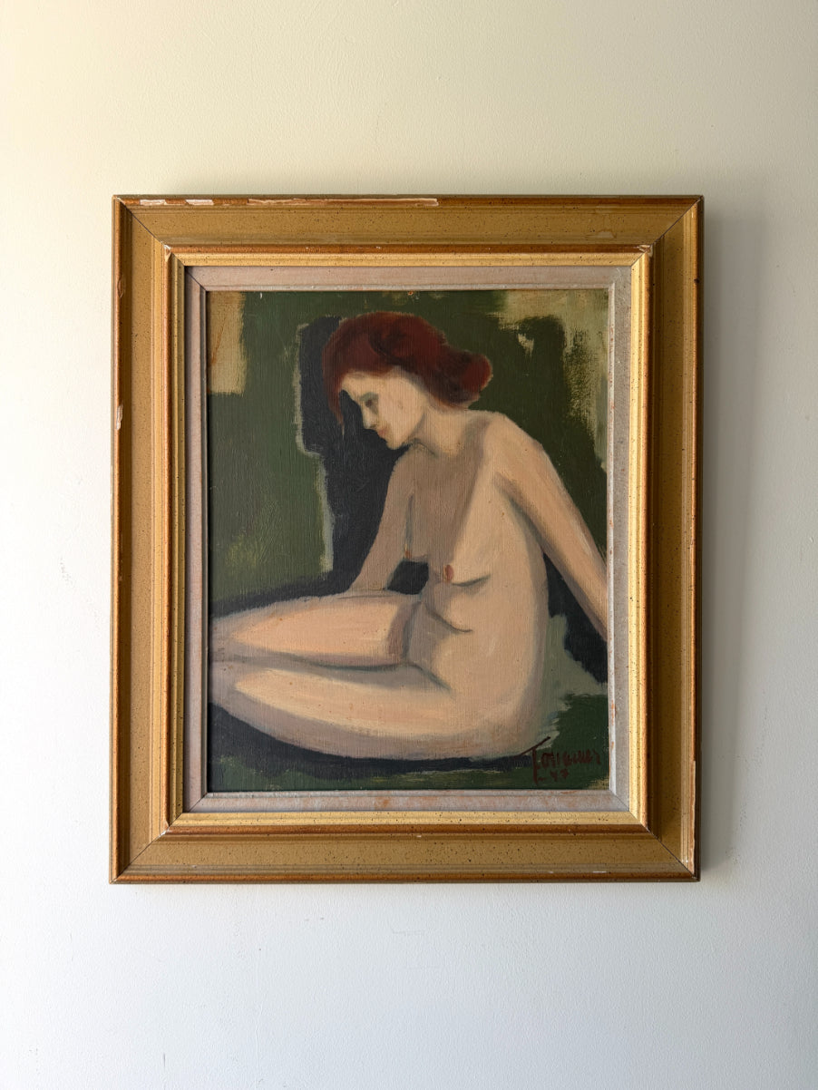 Framed vintage oil painting of a female nude figure.  Available at Hue.
