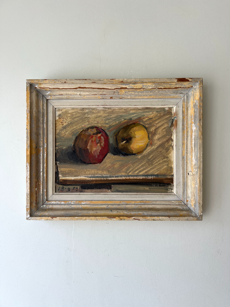 Framed vintage still life oil painting of two apples. Available at Hue. 