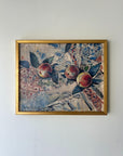 Framed vinatge still-life artwork with apples and floral patterns. Available at Hue. 