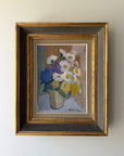 Framed vintage oil painting of flowers in a ceramic jug. Available at Hue. 