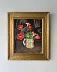 Framed vintage oil painting of nasturtium flowers in a striped vase. Available at Hue. 