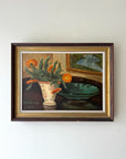 Framed vintage oil painting of a still life with flowers and a bowl. Available at Hue. 