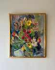 Framed vintage oil painting of a bouquet of flowers in expressive brushwork. Available at Hue. 