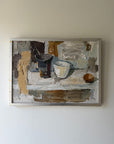 Framed vintage oil painting of a still life tabletop scene. Available at Hue. 