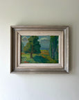Framed vintage oil painting of a landscape with trees and a field in a vintage frame, available at Hue.