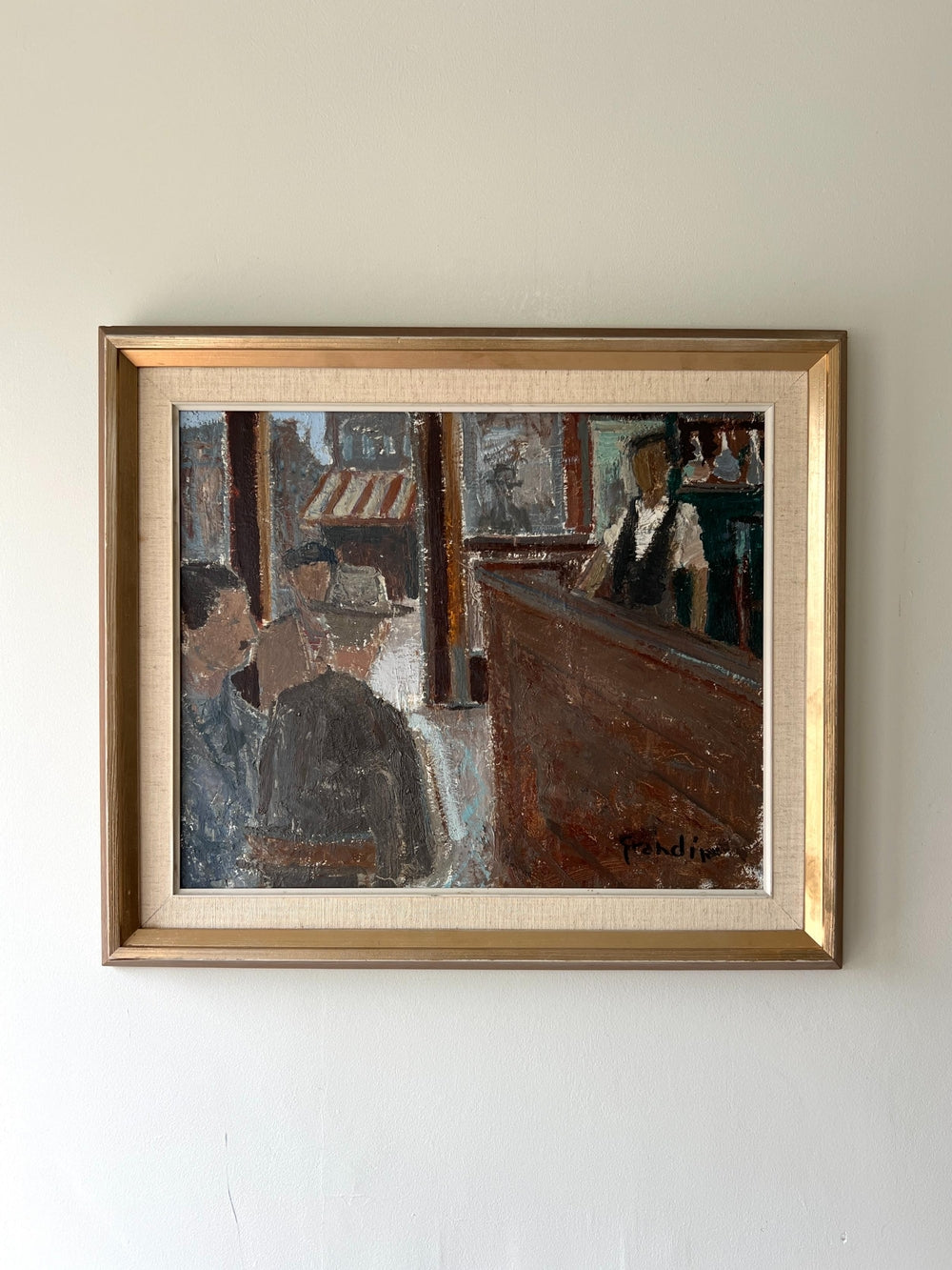 framed vintage interior bar or cafe scene landscape with people at a bar, available from hue