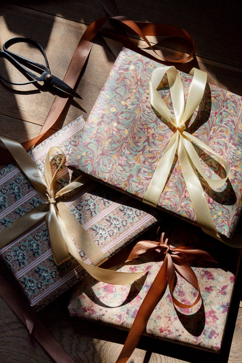 Original mid-century vintage art carefully gift wrapped in decorative paper and ribbon by Hue and Holasz.