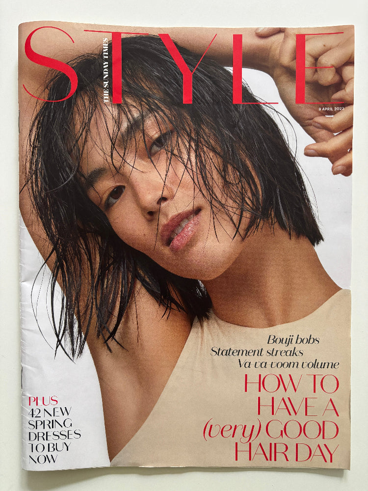 Style magazine cover featuring a fashion editorial portrait and spring style feature. Press featuring Hue