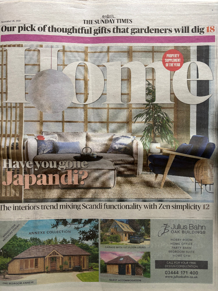The Sunday Times Home supplement featuring a contemporary interior and a feature on Scandinavian and Japanese-inspired design. Press featuring Hue.