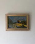 Framed vintage oil landscape painting of an impressionist rural farm scene. Available at Hue. 