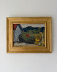 A small vintage framed painting with an abstract landscape scene, housed in a gold-toned wooden frame. Available at Hue.