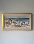 Framed vintage landscape oil painting of a rocky shore. Available at Hue. 
