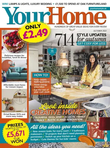Your Home magazine cover featuring a colourful creative home with an eclectic kitchen, vintage-inspired furniture and interior styling. Press featuring Hue.
